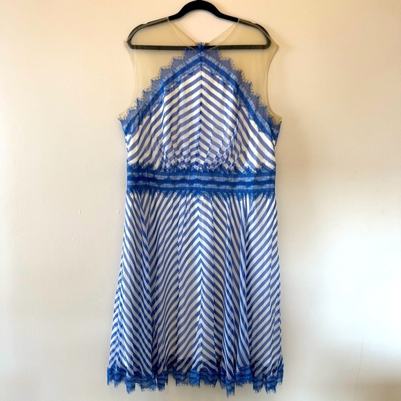 Tadashi Shoji Plus Size 100% Silk Blue and White A-Line Midi Dress - Picture 8 of 12